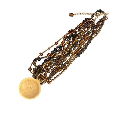 Chico's Multi-Stranded Pendant Necklace, Brown, Gold, EUC - Picture 5 of 5